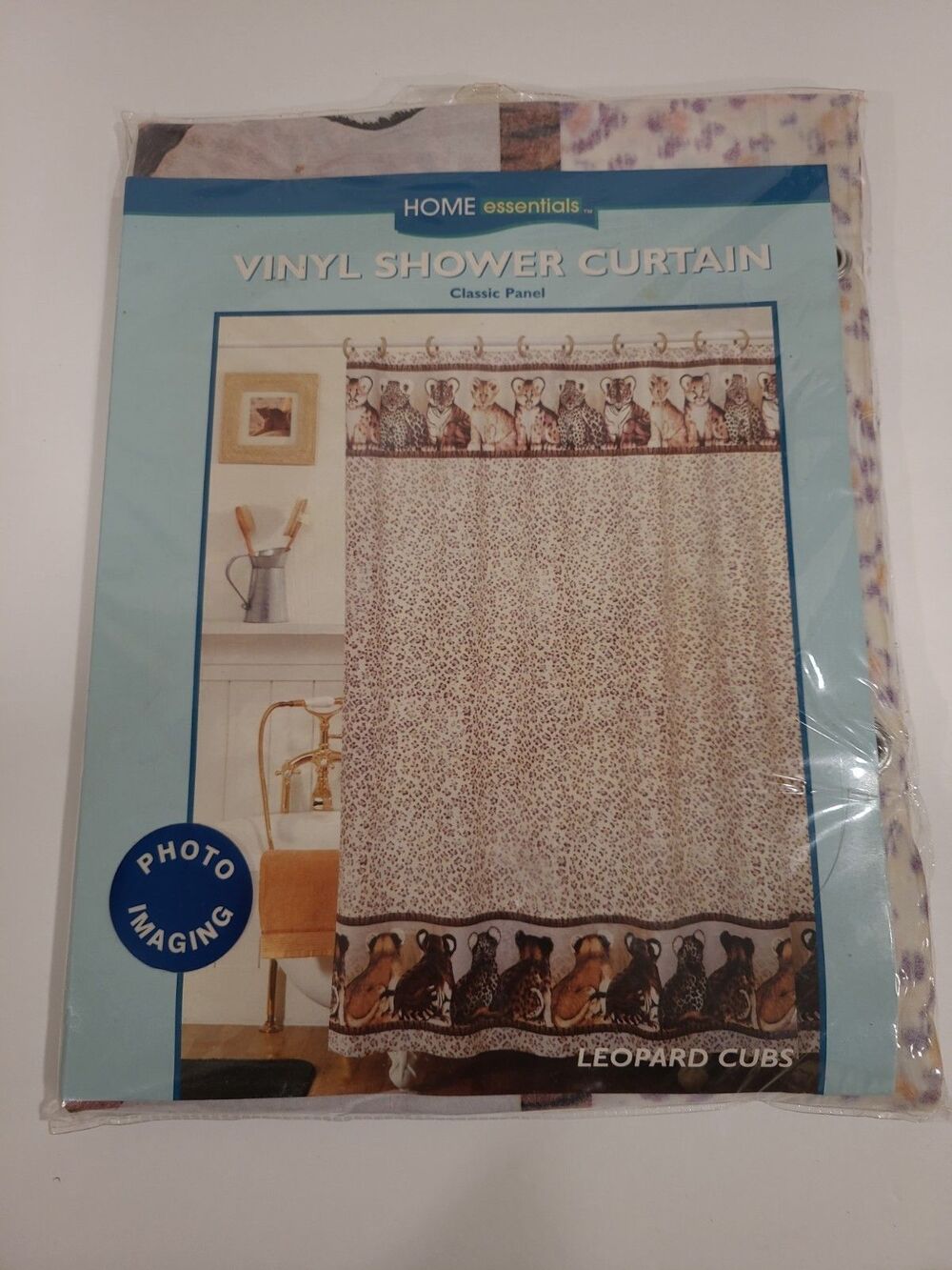 Home Essentials 90s VTG Vinyl Shower Curtain – Leopard Cubs Classic Panel – NEW